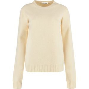Jil Sander, Truien, Dames, Beige, M, Wol, Geribbelde wollen trui