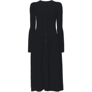Proenza Schouler, Kleedjes, Dames, Beige, L, Polyester, Ribgebreide Jurk met Knopen aan de Voorkant