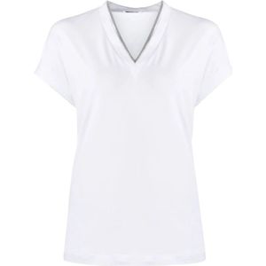 Brunello Cucinelli, Tops, Dames, Wit, M, Katoen, Witte T-shirt voor Heren