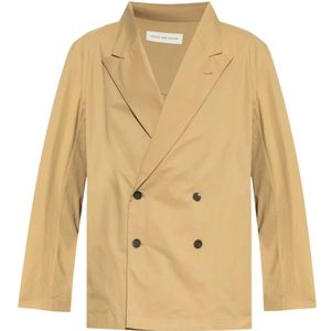 Dries Van Noten, Jassen, Heren, Beige, L, Katoen, Double-Breasted Katoenen Jas