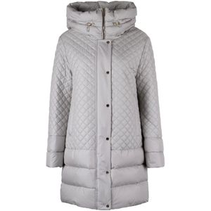 Moorer, Jassen, Dames, Grijs, M, Polyester, Gewatteerde Lange Donsjas met Zakken