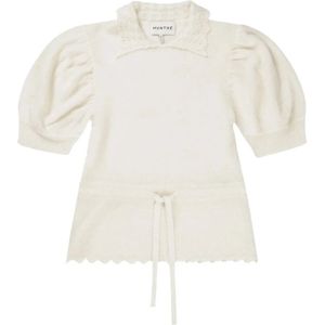 Munthe, Truien, Dames, Wit, M, Wol, Elegante Knit met Pofmouwen