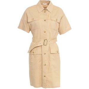 Liu Jo, Kleedjes, Dames, Beige, S, Beige Overhemdjurk met Taille Riem