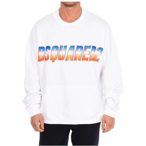 Dsquared2, Sweatshirts & Hoodies, Heren, Wit, S, Katoen, Sweatshirt met lange mouwen en logoprint