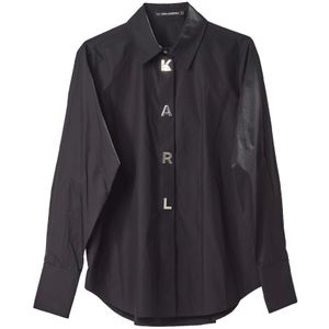 Karl Lagerfeld, Blouses & Shirts, Dames, Zwart, XS, Katoen, Snap Popeline Overhemd