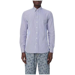 Etro, Overhemden, Heren, Blauw, S, Katoen, Blauw Gestreept Poplin Overhemd
