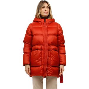 Afterlabel, Jassen, Dames, Oranje, M, Nylon, Glanzende Nylon Horizontaal Gewatteerde Jas