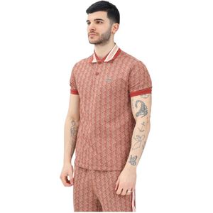 Lacoste, Tops, Heren, Bruin, L, Katoen, Bruine Poloshirt met Gestreepte Kraag