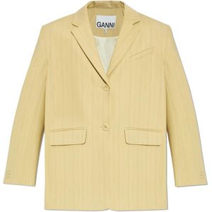 Ganni, Jassen, Dames, Beige, XS, Polyester, Gestreepte Blazer