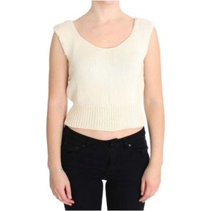 Pink Memories, Truien, Dames, Beige, ONE Size, Katoen, Beige Mouwloos Gebreid Vest Trui