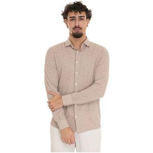 Gran Sasso, Overhemden, Heren, Beige, XL, Katoen, Lange mouwen Frans hals shirt