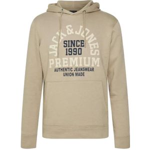 Jack & Jones, Sweatshirts & Hoodies, Heren, Beige, M, Katoen, Beige Katoen Polyester Hoodie met Logo