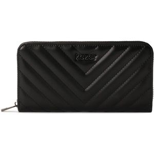 Kazar, Accessoires, Dames, Zwart, ONE Size, Leer, Gewatteerde zwarte glanzende leren portemonnee