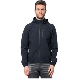 YES Zee, Jassen, Heren, Blauw, M, Nylon, Blauwe Bomberjack met capuchon