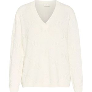 Kaffe, Truien, Dames, Wit, 2Xl, Katoen, Gebreide Trui met V-hals en Patroon