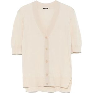 Joseph, Truien, Dames, Beige, S, Superfijne V-hals Cardigan Korte Mouw
