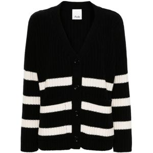 Allude, Truien, Dames, Zwart, S, Kasjmier, Gestreepte Cashmere Cardigan Sweater