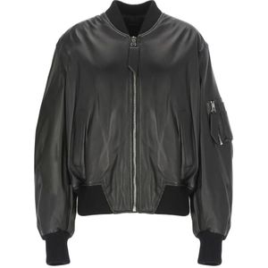 The Attico, Jassen, Dames, Zwart, XS, Leer, Zwart Lamsleren Bomberjack