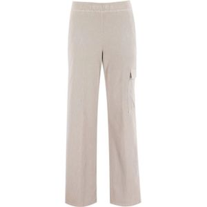 Panicale, Broeken, Dames, Beige, M, Katoen, Katoenen Geribbelde Elastische Taillebroek
