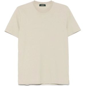 Zanone, Tops, Heren, Beige, 4Xl, Beige Crew Neck Korte Mouw T-shirt