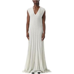 Golden Goose, Kleedjes, Dames, Wit, S, Geplooide Gebreide Maxi Jurk Wit