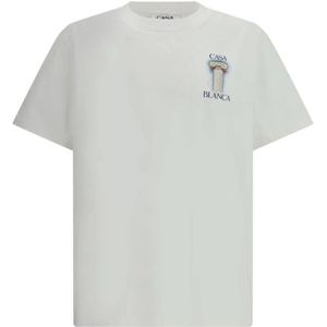 Casablanca, Tops, Heren, Wit, M, Katoen, T-shirt van katoen met monogramprint