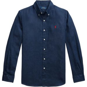 Polo Ralph Lauren, Overhemden, Heren, Blauw, S, Linnen, Navy Polo Shirt met Button-Down Kraag