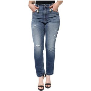 Dolce & Gabbana, Jeans, Dames, Blauw, L, Katoen, Donkerblauwe Skinny High Waist Jeans