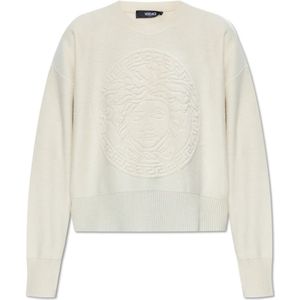 Versace, Truien, Dames, Beige, XS, Wol, Wollen trui