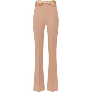 Elisabetta Franchi, Broeken, Dames, Beige, M, Polyester, Wijde beige broek met strikdetail