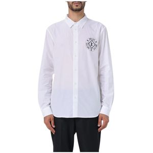 Just Cavalli, Overhemden, Heren, Wit, M, Katoen, Logo Katoenen Overhemd, Klassieke Stijl