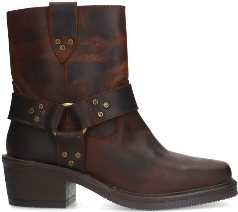 Sacha, Schoenen, Dames, Bruin, 39 EU, Leer, Bruine leren biker boots met gewassen look