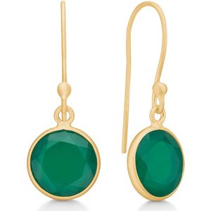 Frk. Lisberg, Accessoires, Dames, Geel, ONE Size, Groene Onyx Oorbellen Facet Geslepen Sterling Zilver