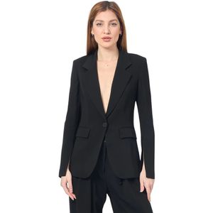 Manila Grace, Jassen, Dames, Zwart, XS, Leer, Elegante Zwarte Jas met Uitlopende Mouwen