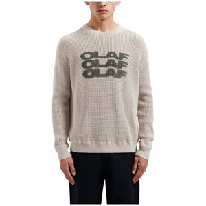 Olaf Hussein, Truien, Heren, Beige, L, Wafelgebreide Crewneck Sweater