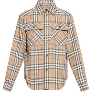 Burberry, Overhemden, Heren, Beige, 2Xl, Katoen, Geruit patroon overhemd