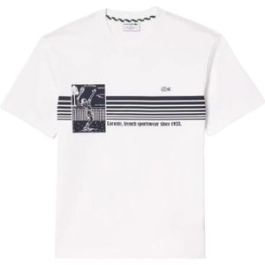 Lacoste, Tops, Heren, Wit, S, Katoen, French Tennis Print T-Shirt