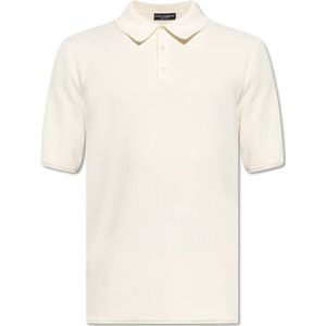 Dolce & Gabbana, Tops, Heren, Beige, M, Katoen, Gestreept poloshirt