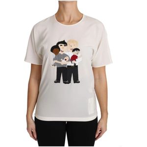 Dolce & Gabbana, Tops, Dames, Wit, 3Xs, Witte Zijden Stretch dgfamily T-shirt