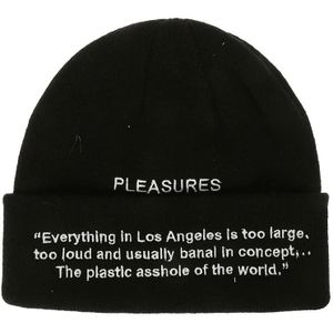 Pleasures, Accessoires, Heren, Zwart, ONE Size, Zwarte Logo Detail Beanie Hoed