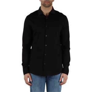 Armani Exchange, Overhemden, Heren, Zwart, M, Katoen, Zwarte klassieke shirt met logo borduurwerk