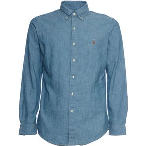 Polo Ralph Lauren, Overhemden, Heren, Blauw, XL, Katoen, Chambray Overhemd met Geborduurde Pony