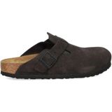 Birkenstock, Schoenen, Heren, Grijs, 43 EU, Suède, Fluwelen Muiltjes met Metalen Afwerking