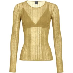 Pinko, Tops, Dames, Geel, XS, Katoen, Transparante Crepe Breiwerk