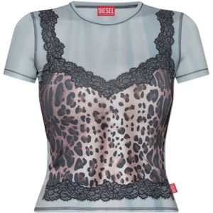 Diesel, Tops, Dames, Blauw, XS, Leer, T-shirt T-Ileni