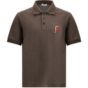Salvatore Ferragamo, Tops, Heren, Bruin, S, Katoen, Geborduurde Polotrui