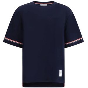 Thom Browne, Tops, Heren, Blauw, L, Katoen, Gestreept T-shirt met ronde hals