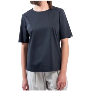 Herno, Tops, Dames, Blauw, M, Blauw T-shirt met drukknoopsluiting
