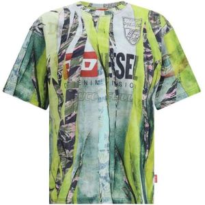 Diesel, Tops, Heren, Veelkleurig, L, Katoen, Geribbelde Crew Neck T-shirt met Split Effect