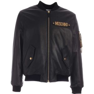 Moschino, Jassen, Heren, Zwart, M, Zwarte Metalen Logo Bomberjas